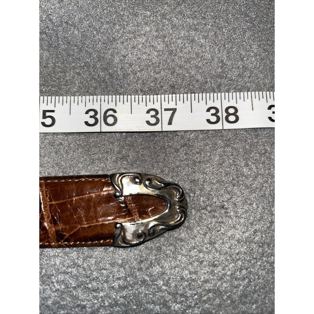 Vtg 90s Brighton Leather Belt Silver Tone Charms Buckle M 42907 Brown Ornate - Picture 11 of 11